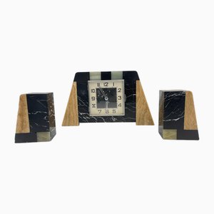 Art Deco Marble Clock, 1930s, Set of 3