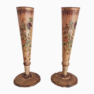 Antique French Toleware Conical Flower Vases, Set of 2
