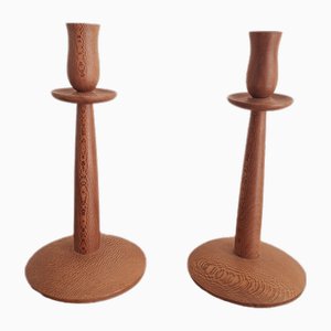 Portacandele vintage in legno tornito, Scandinavia, anni '60, set di 2