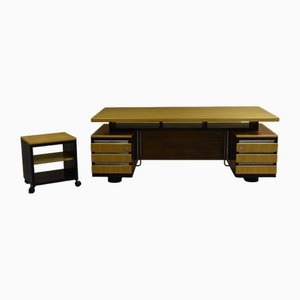 Large Desk in Wood and Metal with Side Drawers, 1970s, Set of 2