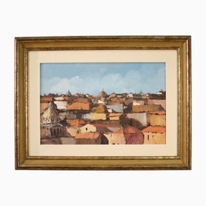 View of Rome, 1960, Acrylic on Cardboard, Framed