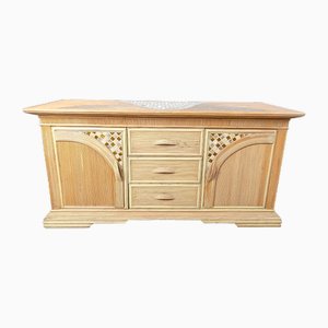Vintage Pencil Reed and Ceramic Tile Sideboard, 1970s