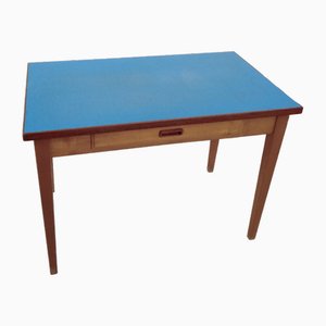 Dänischer Mid-Century Tisch mit blauer Tischplatte, 1950er