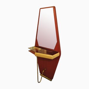 Table Console Mid-Century en Laiton et Bois, Italie, 1960s