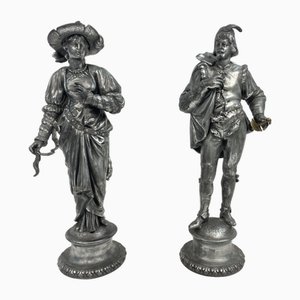 Statues Renaissance en Métal, 1940s, Set de 2