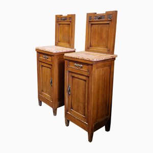 Tall Wooden Bedside Tables with Marble Top, 1970s, Set of 2