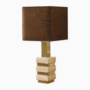 Lampada da tavolo in marmo e ottone, 1980