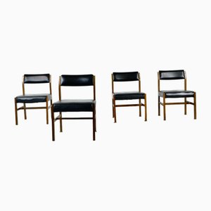 Teak and Leatherette Dining Chairs, 1960s, Set of 4