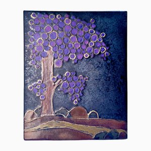Carrelage Mural en Céramique avec un Motif d'Arbre en Fleurs dans un Paysage Abstrait, 1960s