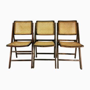 Vintage Folding Chairs with Raffia, 1960s, Set of 3