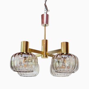 Mid-Century Brass Pendant Light with Glass Tulips, 1960s