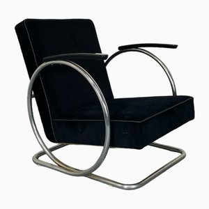 Bauhaus Art Deco Streamline Tubular Steel Lounge Chair by Jan Schröfer for Ahrend De Cirkel, 1920s