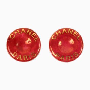 Red Round Logo Earrings from Chanel, 1997, Set of 2