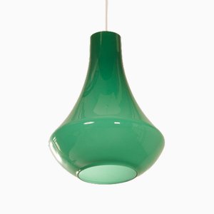 Grüne Hängelampe aus Opalglas, 1960er