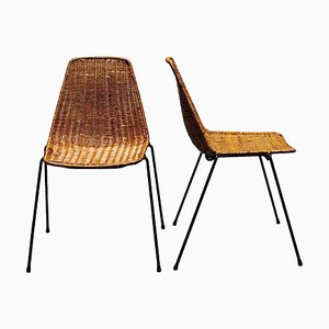 Vintage Korbstühle aus Rattan & Metall von Gian Franco Legler, 1950er, 2er Set