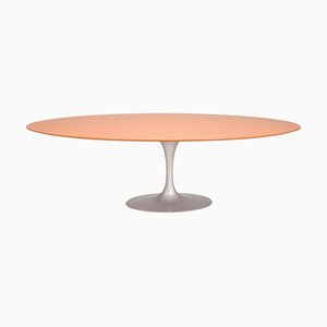 Oak Wooden Oval Pedestal Dining Table attributed to Eero Saarinen for Knoll, 2000s