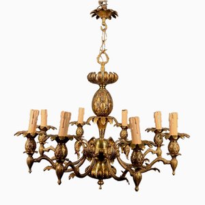 Lampadario a forma di ananas in bronzo con 8 braccia di luce nello stile della Maison Charles, anni '70