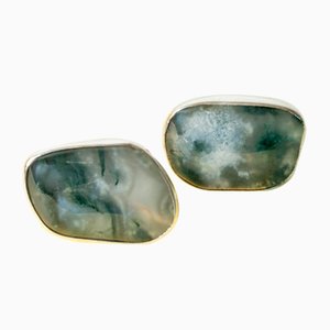 Silver and Moss Agate Earrings from Gussi, 1957, Set of 2