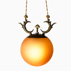 Swedish Grace Brass and Glass Ceiling Light, 1930s