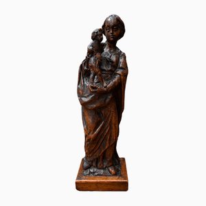 17th Century Virgin and Child Carved in Walnut Wood
