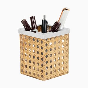 Pen Holder in Acrylic, Rattan & Chrome in the style of Christian Dior Style, Italy, 1970s