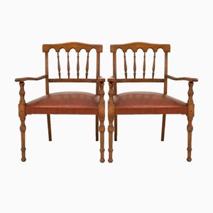 Set of Vintage Leatherette and Wood Armchairs