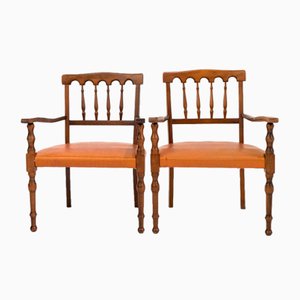 Set of Vintage Leatherette and Wood Armchairs