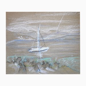 Victor Karnauh, White Sailboat, 1990s, Pastel on Paper