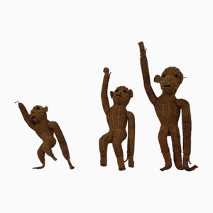 Singes en Osier Faits Main, France, 1960s, Set de 3