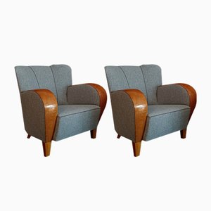 Set of Art Deco Armchairs with Silver Gray Fabric, 1930s