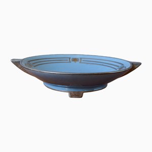Art Deco Pinon Heuzé Schale in Blau & Gold mit Griffen, 1930