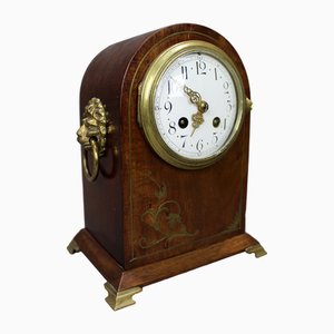 French Mahogany Brass Inlaid Mantle Clock by Marti, 1890s