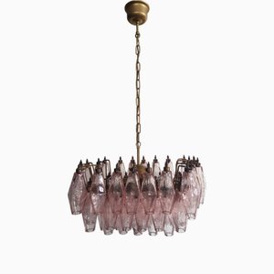 Murano Poliedri Chandelier with Pink Glasses from Carlo Scarpa, 1990s