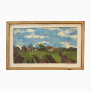 Jean-Jacques Boimond, Paysage de Moneuse, Oil on Canvas, Framed