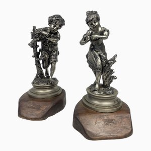 Statues of Children Playing, 1920s, Metal, Set of 2
