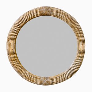 Circular Mirror in Rattan with Light Finish Bindings from Vivai Del Sud, Italy, 1970s