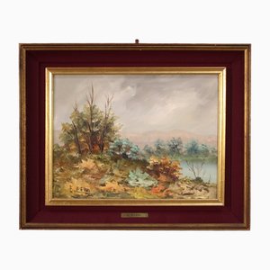 E. Ferri, Small Impressionist Landscape, 1960, Oil on Wood, Framed