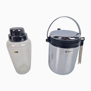 Vintage Cocktail Shaker in Silver-Plated Glass & Ice Cooler from WMF, 1970s, Set of 2