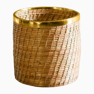 Vasenhalter aus Korbgeflecht & Messing, 1980er
