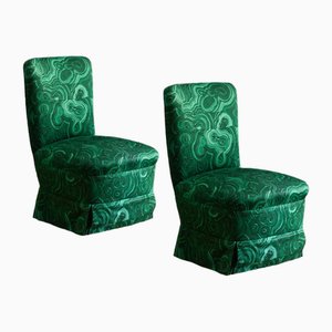 Set of Lounge Chairs in Tony Duquette Green Fabrics, 1980s