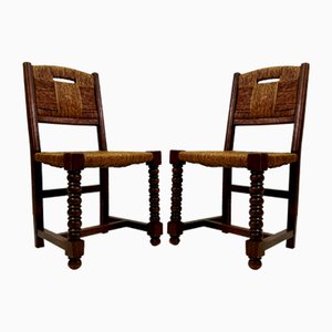Chaises de Salle à Manger Vintage en Chêne et Rush, France, 1930s, Set de 6