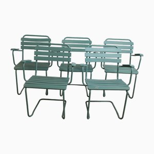Vintage Wood and Steel Garden Chairs, Sweden, 1960s, Set of 5