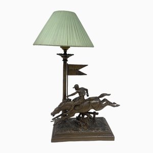 Antike Bronze Lampe mit Rennpferd, 1920er