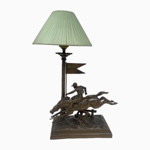 Antique Bronze Lamp with Racing Horse, Liberty, 1920s