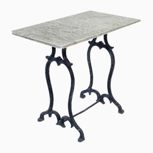 Swedish Garden Table with Cast Iron Base and Stone Top, 1890s