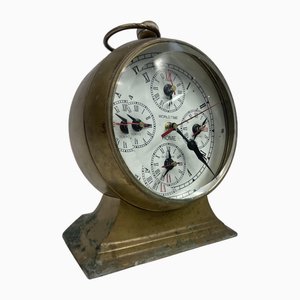 World Time Clock with Five Time Zones in Brass