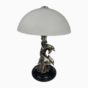 Lampe mit Delfinen in Silvertone, 1980er