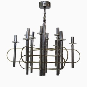 Sculptural Chandelier in Metal and Brass by Gaetano Sciolari, 1970s