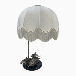 Lampe de Bureau Plaquée Argent avec Dauphins, 1970s
