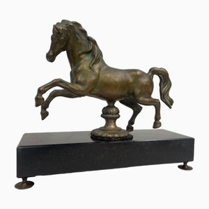 Antikes Pferd aus Bronze mit Marmorsockel aus Granit, 1920er